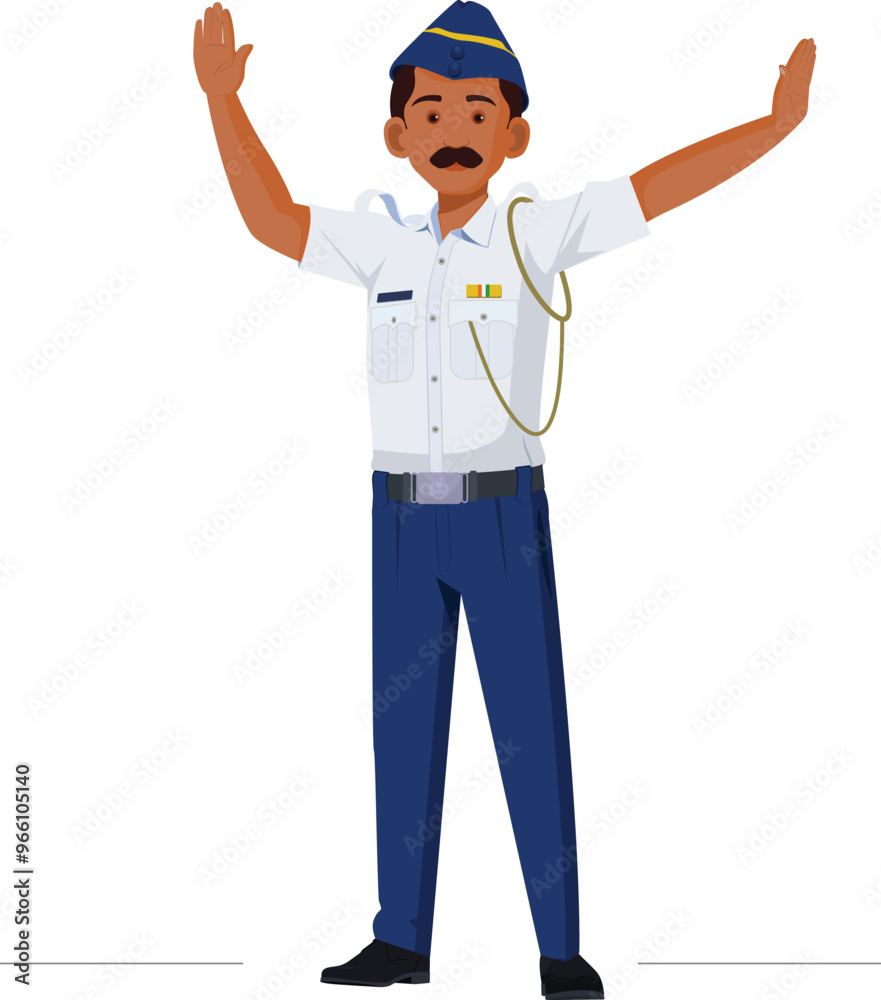 Traffic police making stop sign with hand, Indian traffic police Traffic police making stop sign with hand, Indian traffic police
