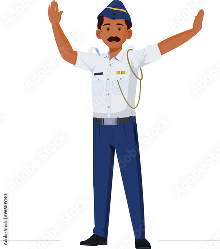 Traffic police making stop sign with hand, Indian traffic police