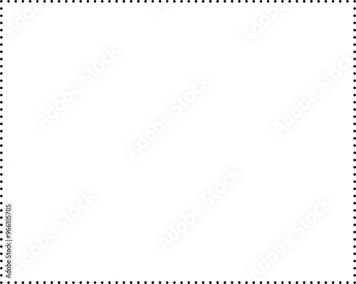 Black frame outline and dotted line, rectangle shape, geometric, isolated. White background and copy space or empty