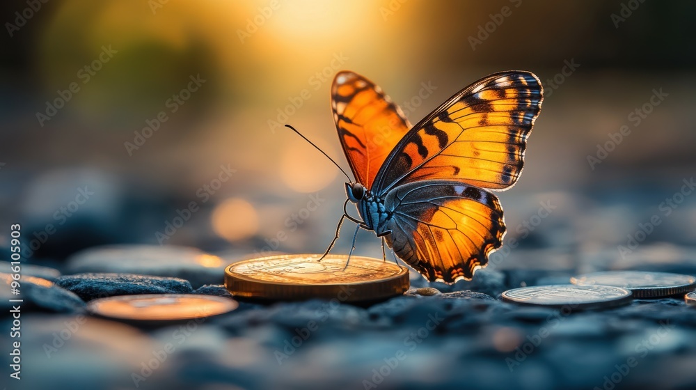 Obraz premium From Coin to Butterfly: Metaphor for Financial Growth and Freedom