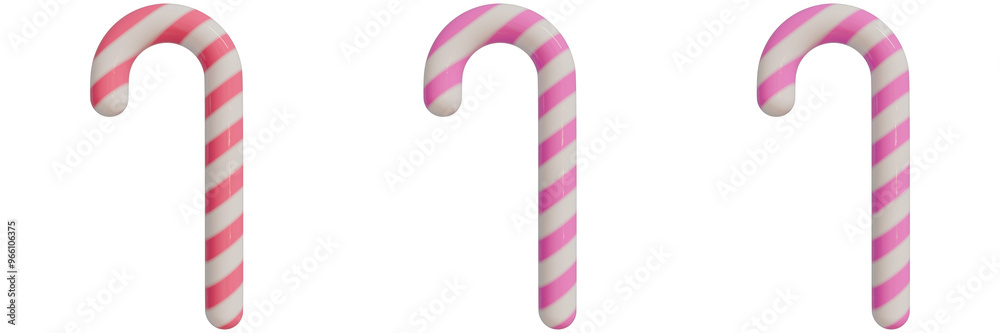 set of 3d christmas icons, three colorful candy canes with vibrant stripes, showcasing light red, light pink, light pink against an isorated background set of 3d christmas icons, three colorful candy canes with vibrant stripes, showcasing light red, light pink, light pink against an isorated background