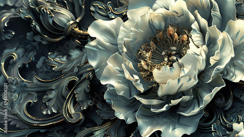 blue, rouse, red, silver, old, background, generative, ai, steampunk style, vintage, watch, peony, ancient, door, sculpture, art, architecture, statue, decoration, detail, antique, stone, carving, gol