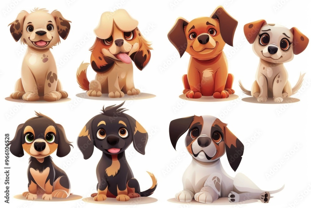 Cute funny cartoon dogs, 3d realistic puppy pet pictogram, dogs set on white background Cute funny cartoon dogs, 3d realistic puppy pet pictogram, dogs set on white background