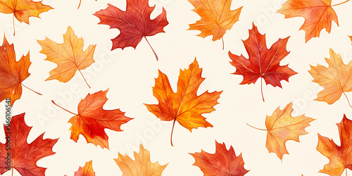 Autumn Leaves Seamless Pattern on Plain Background