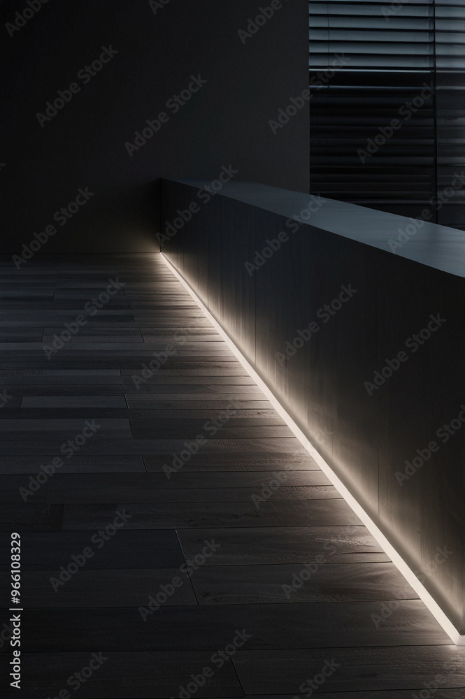 Obraz premium Dark interior details with bright lights, luxury dark house interior 