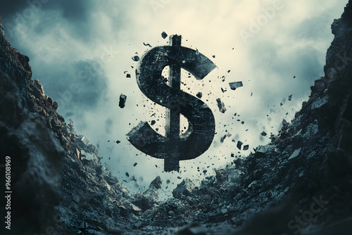 symbol breaking free and falling, financial uncertainty concept