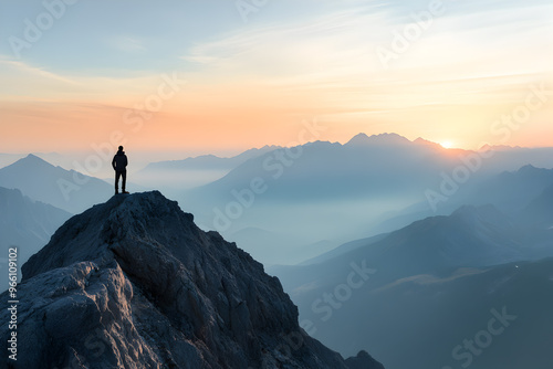 Person looking out at the horizon from a mountain peak, ready for new challenges