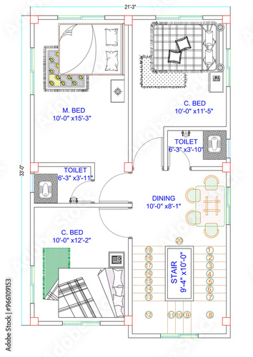 Architectural Floor plan Typical Autocad Floor Plan, 2D Drawing, House design