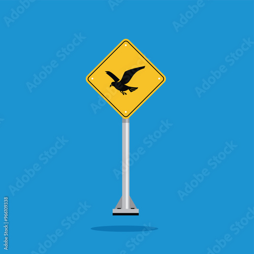 road sign icon, gull crossing on yellow rhombus. board.suitable for poster use and web icon