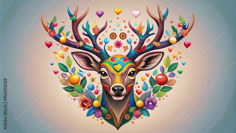 A whimsical illustration of a majestic deer's head composed of various colorful emojis, blending nature and digital A whimsical illustration of a majestic deer's head composed of various colorful emojis, blending nature and digital