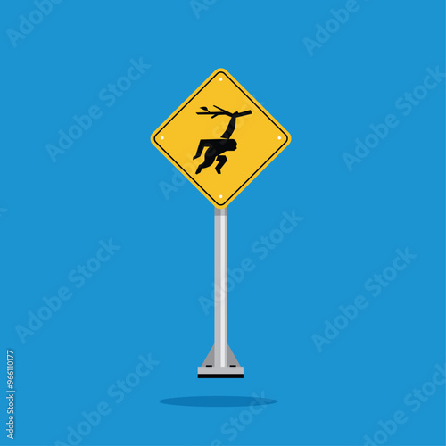 road sign icon, gibbon crossing on yellow rhombus. board.suitable for poster use and web icon