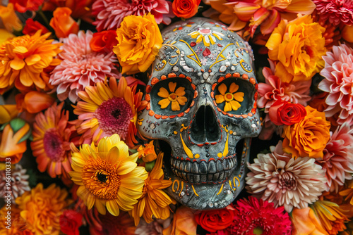 Beautiful greeting card with bright holiday composition for happy to joy celebrate dia de muertos