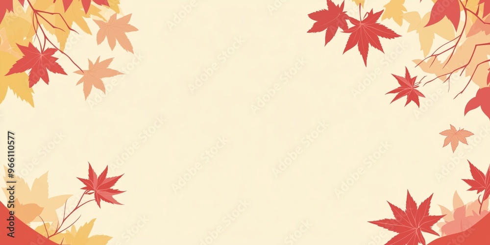 Autumn illustration with red and yellow leaves framing a soft background Autumn illustration with red and yellow leaves framing a soft background