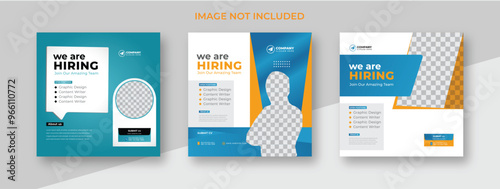 We are hiring job vacancy social media post banner design template. We are hiring job vacancy square web banner design.