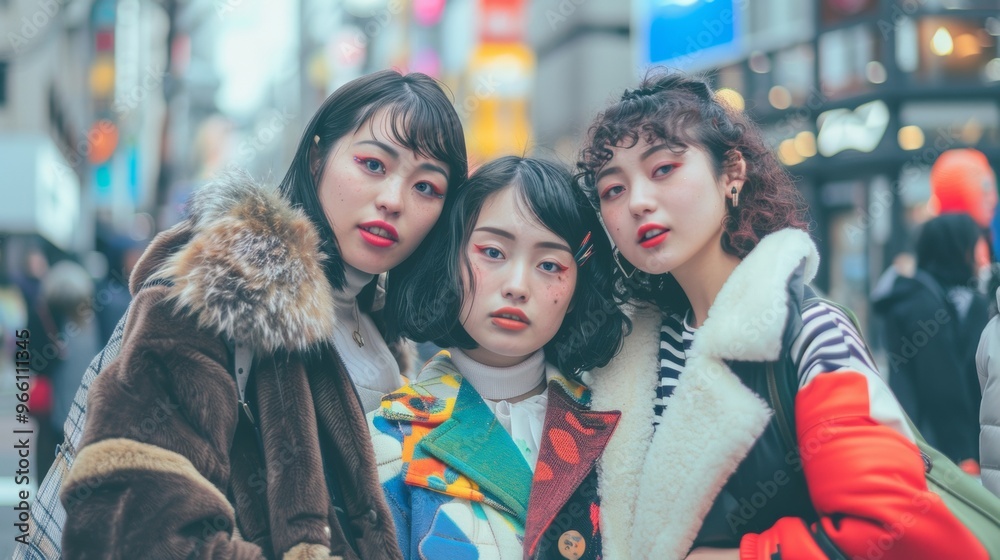 group of stylish young Japanese women looking at the camera