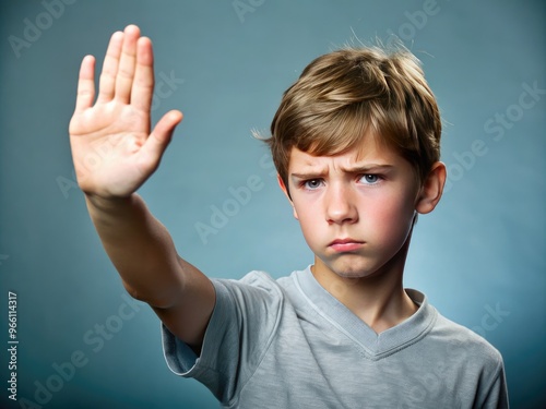 Young Person With Hand And Fingers Extended Upward In An Offensive, Disrespectful Gesture photo