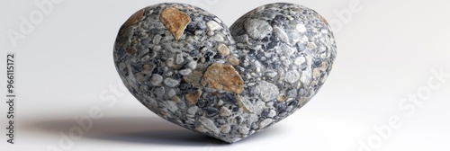 Stone Heart, Polished Granite Heart, Pebble Love Symbol 3d Imitation, White Background