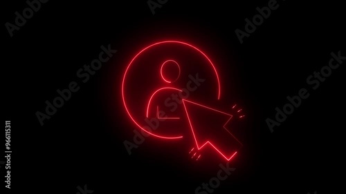  Glowing neon line Abstract contact man icon, Red   color neon line  Animation and black background, Home button  4K video. ARROW photo