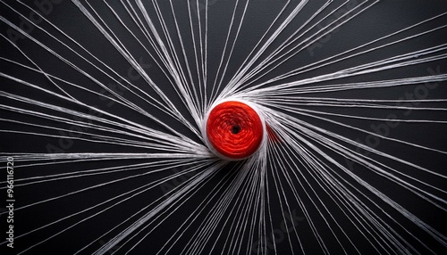 Contrasting Red Thread Coil Among White Threads on Black Surface Symbolizing Connection and Focus