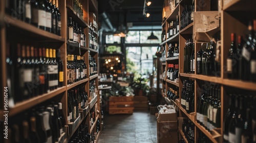 Wallpaper Mural A cozy wine shop interior showcasing a variety of wine bottles on wooden shelves, illuminated by warm ambient light. Torontodigital.ca