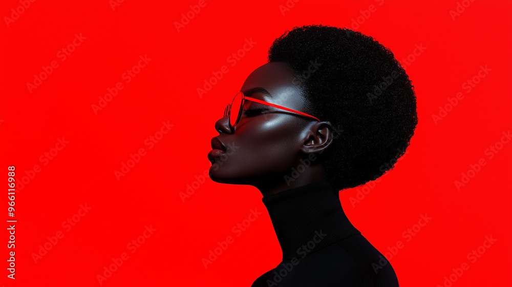 Elegant Woman in Glasses Against Red Background Elegant Woman in Glasses Against Red Background