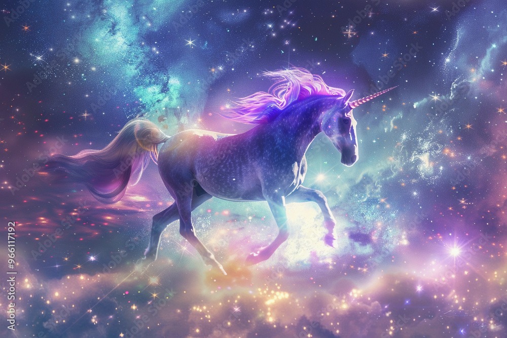 Fantastically beautiful mythological pink unicorn with long horn Fantastically beautiful mythological pink unicorn with long horn