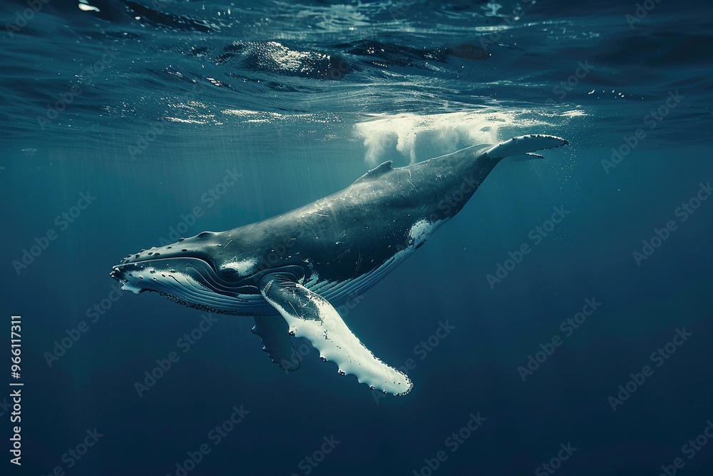 Fototapeta premium Fantastically beautiful majestic huge whale in ocean