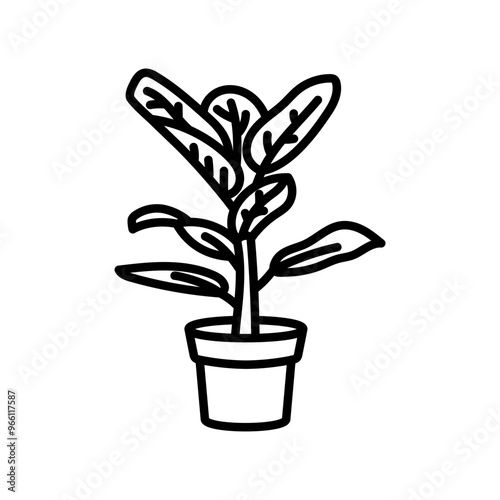 Green Ficus Outline Icon, Vector illustration