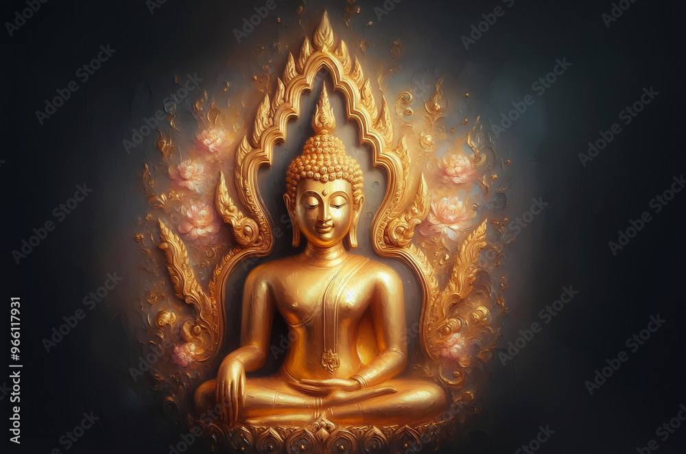 The golden Buddha statue is bright and luminous, creating a sense of elegance and sacredness. The golden Buddha statue is bright and luminous, creating a sense of elegance and sacredness.