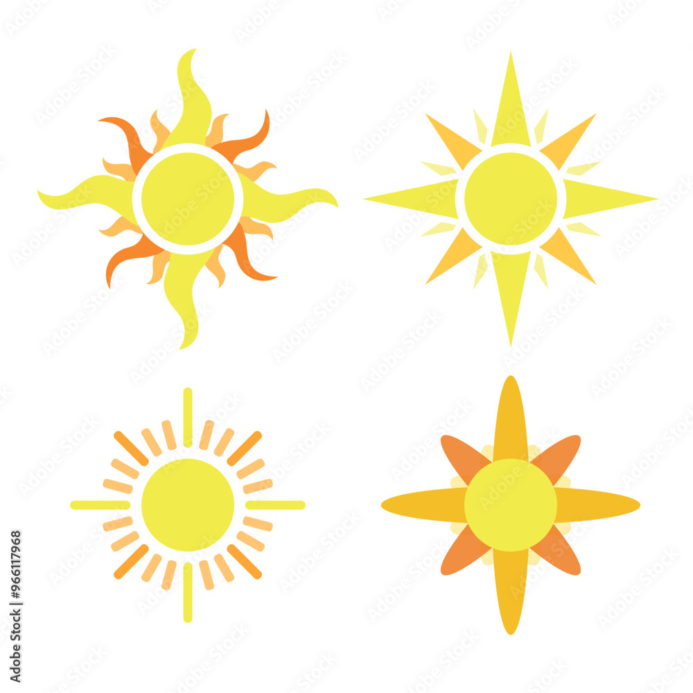 Four different styles of Sun illustration. Four different styles of Sun illustration.