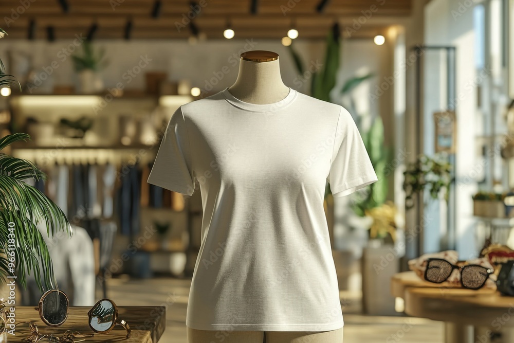 Tshirt on stylish mannequin in boutique background created with Generative AI Tshirt on stylish mannequin in boutique background created with Generative AI