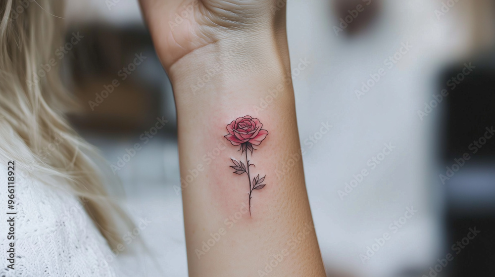 Obraz premium Delicate Rose Tattoo on Wrist - Minimalist Floral Body Art