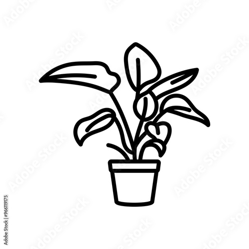 Philodendron Rojo Outline Icon, Vector illustration