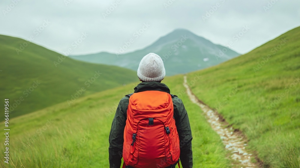 Person at the start of a hiking trail, ready to explore new terrain. Person at the start of a hiking trail, ready to explore new terrain.