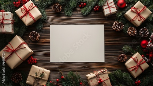 Rustic Christmas Frame with Blank Paper