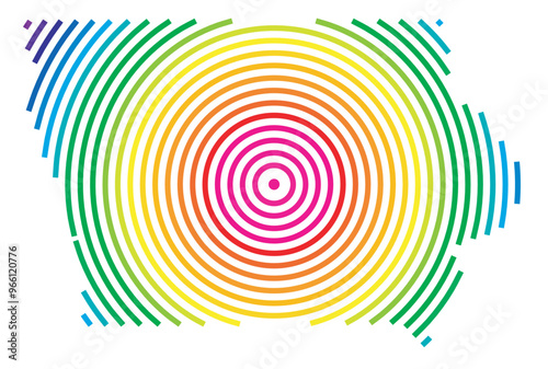 Symbol Map of the State Iowa (United States of America) showing the state with concentric circles in rainbow colors like a shooting target