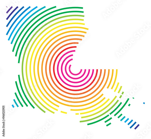 Symbol Map of the State Louisiana (United States of America) showing the state with concentric circles in rainbow colors like a shooting target