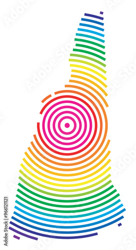 Symbol Map of the State New Hampshire (United States of America) showing the state with concentric circles in rainbow colors like a shooting target