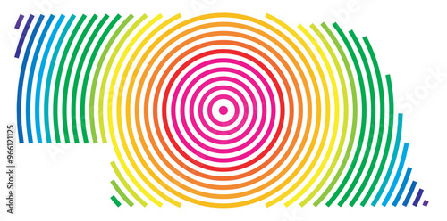 Symbol Map of the State Nebraska (United States of America) showing the state with concentric circles in rainbow colors like a shooting target