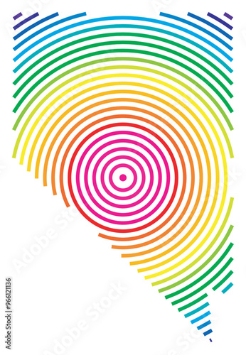 Symbol Map of the State Nevada (United States of America) showing the state with concentric circles in rainbow colors like a shooting target