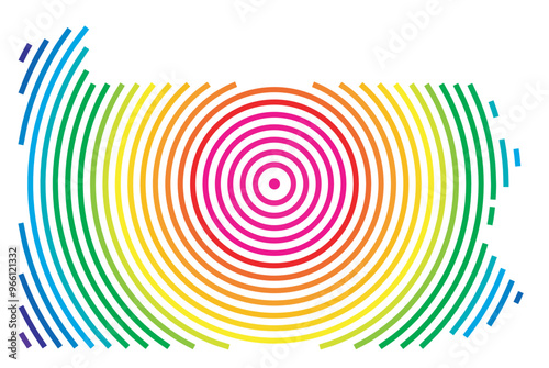 Symbol Map of the State Pennsylvania (United States of America) showing the state with concentric circles in rainbow colors like a shooting target
