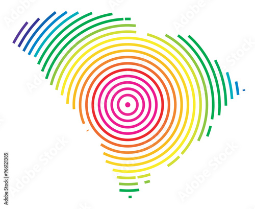 Symbol Map of the State South Carolina (United States of America) showing the state with concentric circles in rainbow colors like a shooting target