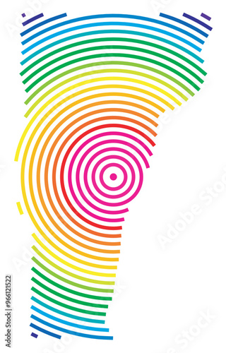 Symbol Map of the State Vermont (United States of America) showing the state with concentric circles in rainbow colors like a shooting target