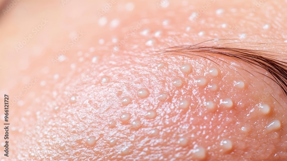 Fototapeta premium Closeup of Skin with White Bumps and Eyebrow Hair