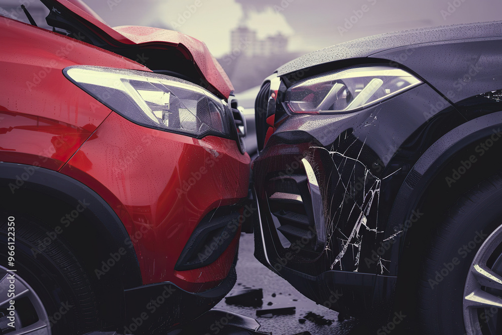 Collision of two vehicles involved in major accident on city road with damage Collision of two vehicles involved in major accident on city road with damage