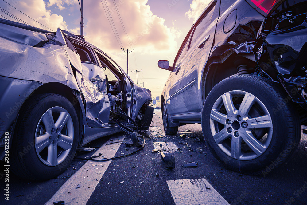 Collision of two vehicles involved in major accident on city road with damage Collision of two vehicles involved in major accident on city road with damage