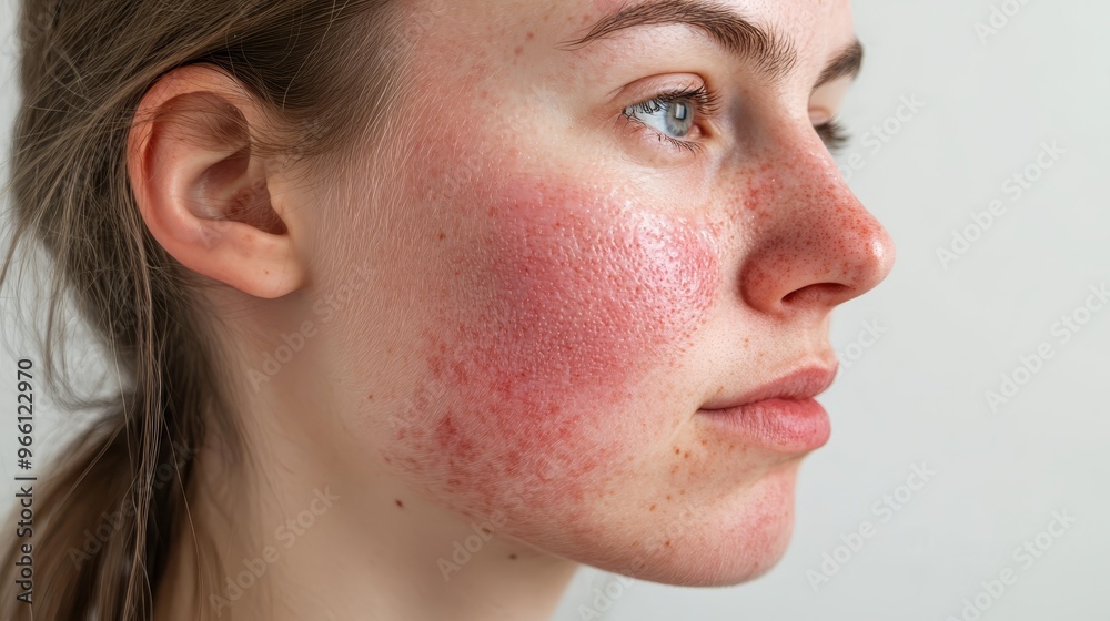 Close up of Woman s Face with Redness and Skin Irritation Close up of Woman s Face with Redness and Skin Irritation