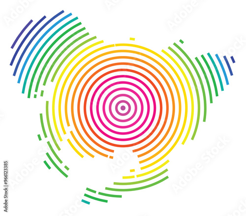 Symbol Map of the Prefecture Aichi (Japan) showing the territory with concentric circles in rainbow colors like a shooting target