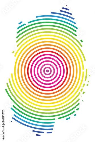 Symbol Map of the Prefecture Iwate (Japan) showing the territory with concentric circles in rainbow colors like a shooting target