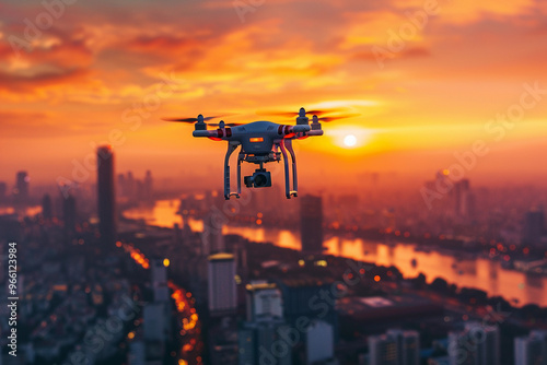 Drone flying in the sky over nature during observation